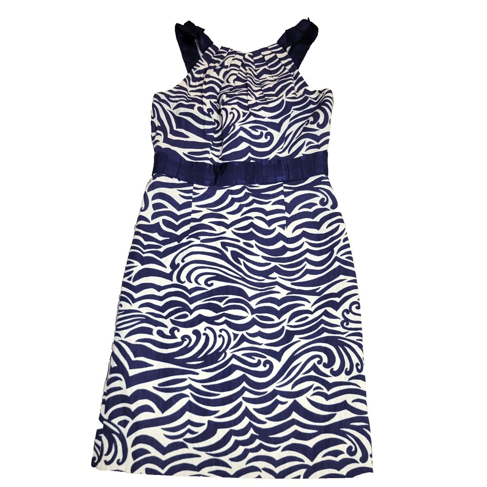 Antonio Melani Navy Ivory Wavy Garden Party A-Line Dress Womens 4 Sleeveless